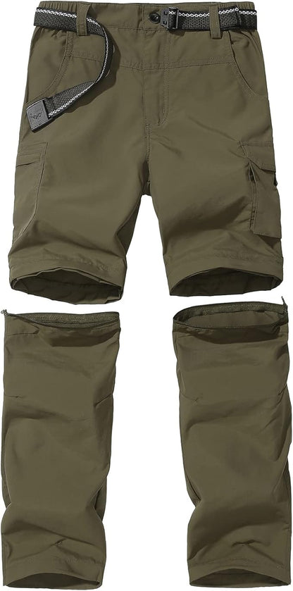 Boy’s Convertible Hiking Pants Lightweight Quick Dry Zip Off Pants for Kids Youth Outdoor UPF 50+ Casual Cargo Trousers
