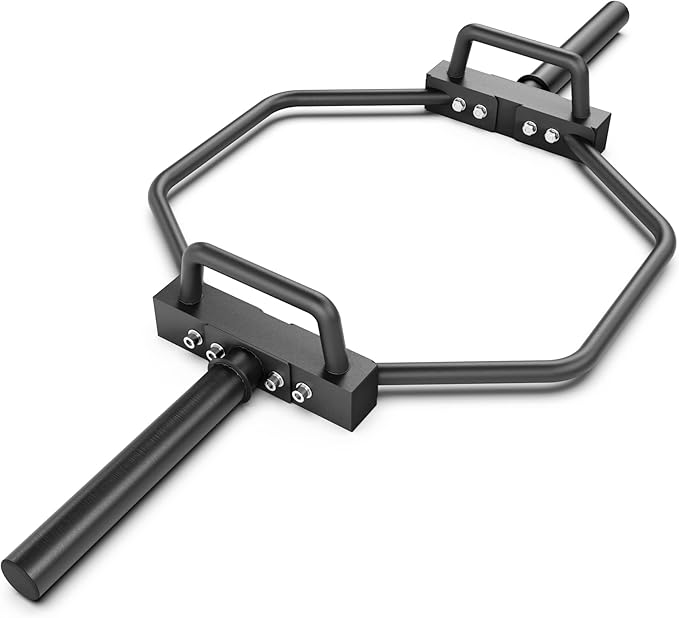 Synergee 20kg and 25kg Chrome or Black Olympic Hex Barbell Trap Bar with Rotating, Flat or Raised Handles for Squats, Deadlifts, Shrugs.