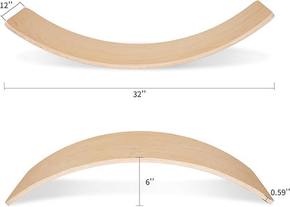 Balance Board, 32 Inch Wooden Wobble Board, Montessori Rocker Yoga Curvy Board Natural Wood, Open Ended Learning Toy, Sensory Play Equipment for Office & Classroom, Multiple Colors