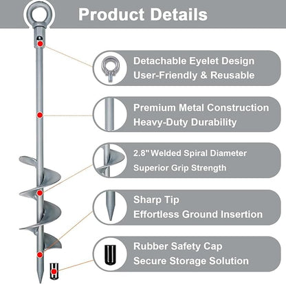 18 inch Ground Anchor Heavy Duty Earth Anchors Set Screw in for Mobile Home, Swing, Tent Trampoline Anchors Wind Resistant Tree Stakes and Supports with Drill Socket, 4 Pack