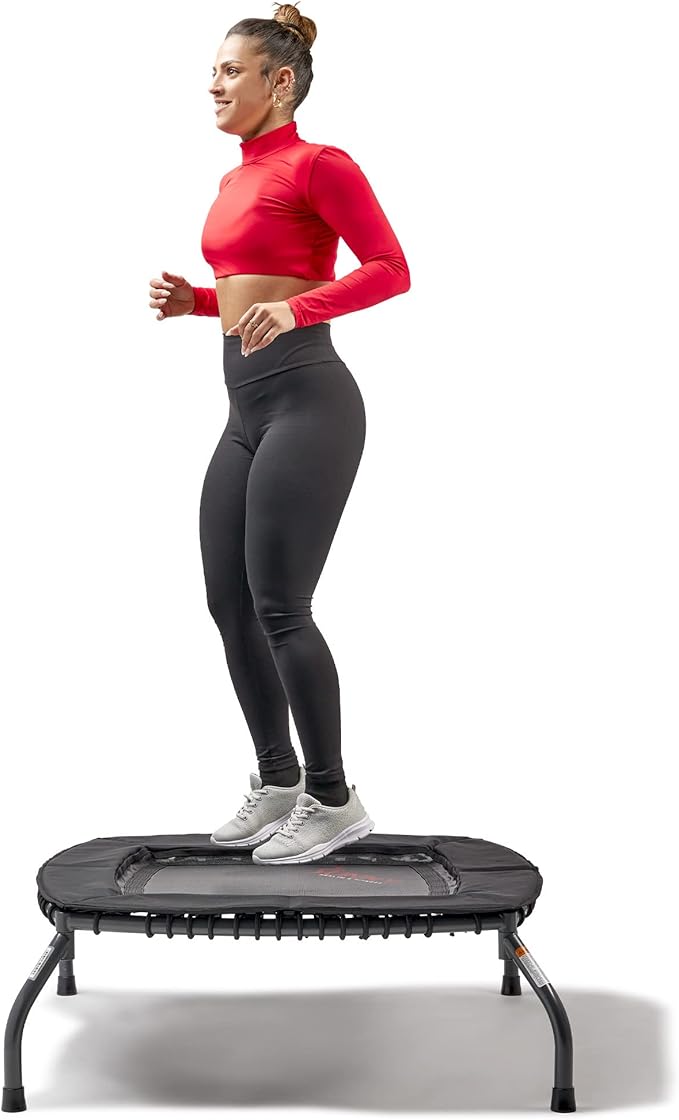 Sunny Health & Fitness Springless Mini Fitness Trampoline ??Premium Adjustable Bungee-Style Indoor/Outdoor Exercise Rebounder for Quieter and Safer Workouts