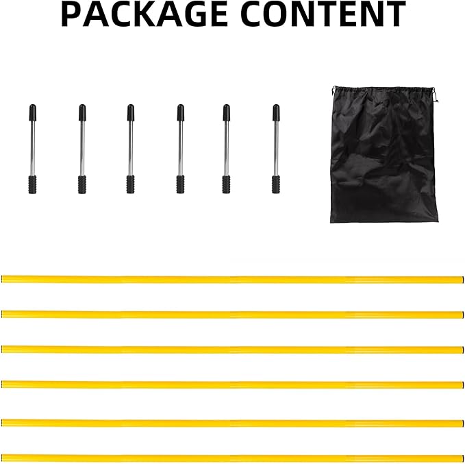 6 Pcs 5FT Adjustable Agility Training Poles for Soccer,Basketball,Football,Dog,Horse Training-Speed and Agility Training Equipment Sports Training Sticks with Stainless Steel Ground Nails