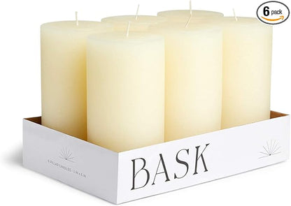 Mottled Pillar Candles by Bask - Set of 6-3" x 6" Dripless Unscented Candles in Ivory for Home Decor, Relaxation & All Occasions