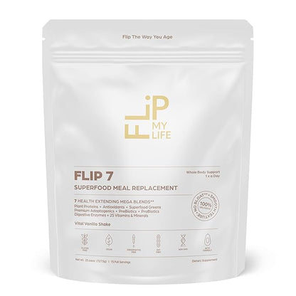 Flip 7 Natural SuperFood, Plant-Based Protein, Complete Meal Replacement to Support Healthy Gut, 7 Mega Nutrient Rich Blends all in one to AGE BETTER - Vanilla