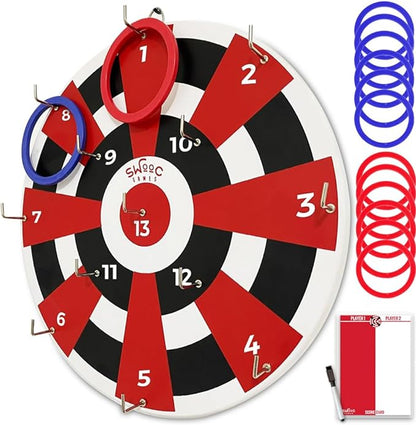 Swooc Games® ‒ Hook Darts Ring Toss Game ‒ Wood Board & Soft Rings ‒ 20+ Games Included for Kids & Adults ‒ Wall Mounted Ring and Hook ‒ Indoor & Outdoor Wall Decor for Game Room, Patio, Garage, Yard
