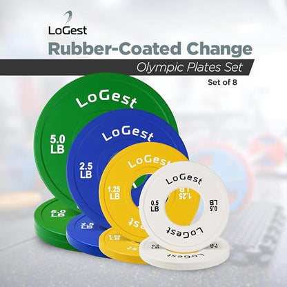 LoGest Olympic Change Weight Plates Set - For Weightlifting, Powerlifting or Gymnastics - 8-Piece Set Fractional Weight Plates - 0.5LB 1.25LB 2.5LB 5LB Pair Cross Training Bumper