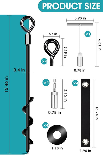 Trampoline Anchors Set of 4 - Heavy Duty Trampoline Stakes - Ground Anchors Resistant High Wind - Ground Stakes Heavy Duty with Straps