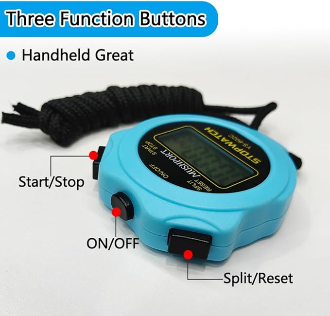 Stopwatch Timer Only Stopwatch Mode, ON/Off Silent Simple Operation, Without Clock Date Countdown, Digital Stop Watch for Sports Kids Coaches Swimming Running, Blue