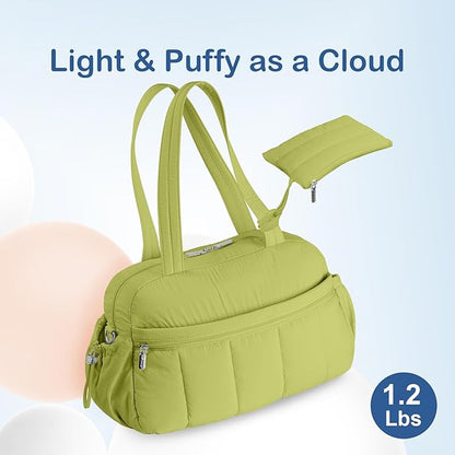 TOPDesign Travel Duffel Bag for Women, Puffer Gym Bag Sports Tote with Wet Pocket, Carry On Weekender with Luggage Sleeve (Light Green)