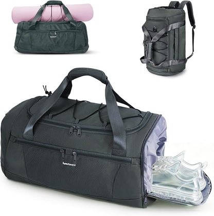 Sportsnew Gym Bag for Women with Shoe Compartment Wet Pocket & Yoga Mat Holder,Mens Duffel Bag for Travel with Laptop Compartment,Weekender Overnight Carry On Bag for Men(Army Green Patent Pending)