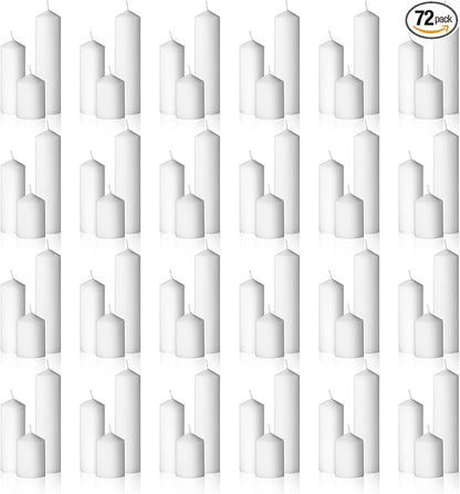 72PC White Pillar Candles Bulk 2 in x 3, 6, 8 Inch Long Burning Wax Pillar Candles Unscented Smokeless Dripless for Wedding Centerpieces Spa Lantern Fireplace Home Festival Party Decor