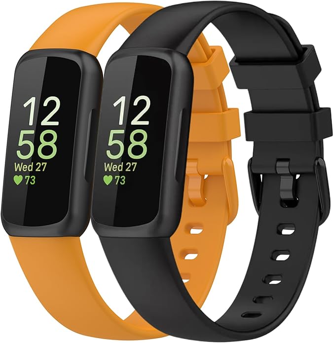 2 Pack Compatible with Fitbit Inspire 3 Bands, 15.4mm Width Soft Silicone Adjustable Sport Replacement Band for Women Men