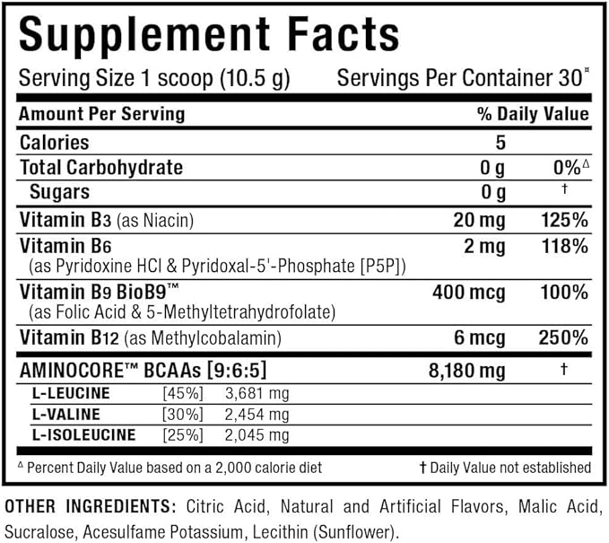 ALLMAX Nutrition AMINOCORE BCAA Powder, 8.18 Grams of Amino Acids, Intra and Post Workout Recovery Drink, Gluten Free, White Grape, 315 g