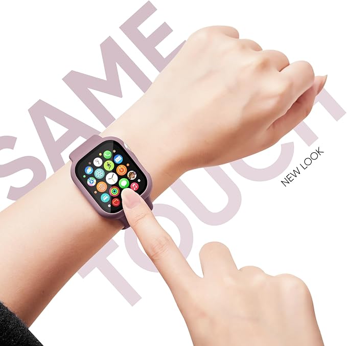 Compatible for Apple Watch Band 44mm 45mm and Case with Screen Protector, Soft Silicone Sport Strap Bands and Protective Cover with Tempered Glass for iWatch Series 9 8 7 SE 6 5 4