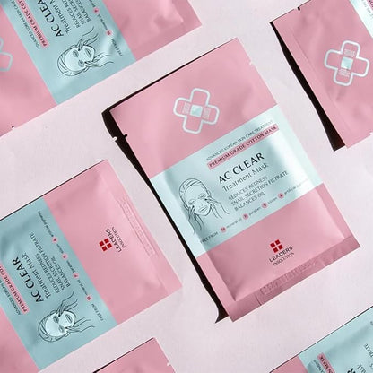 Leaders Insolution AC Clear Skin Clinic Mask | Snail Secretion & Tea Tree Oil for Acne, Redness, Oil Control | 100% Cotton Bemliese Sheet | Balances & Soothes Sensitive Skin (5 Sheets)