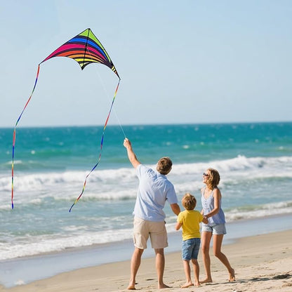 3 Pack Delta Kite Set for Adults and Kids, Single Line Beach Kites for Boys & Girls, Three Handle with String Included