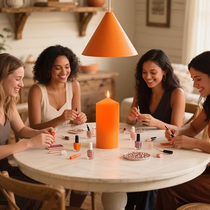 3 Set Different Sizes Orange Colored Pillar Candles, Dripless Unscented 3x4 3x6 3x8 Inch Fall Cylinder Column Wax Candles for Thanksgiving Day Autumn Harvest Home Table Decor Power Outage Emergency