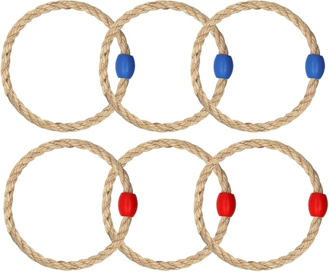 6 Pack Sisal Rope Ring Toss Game Replacement Parts for Kids and Adults, Outdoor Toss Rings for Agility Practice and Speed Game,Yard Games Lawn Games for Party(Red and Blue)