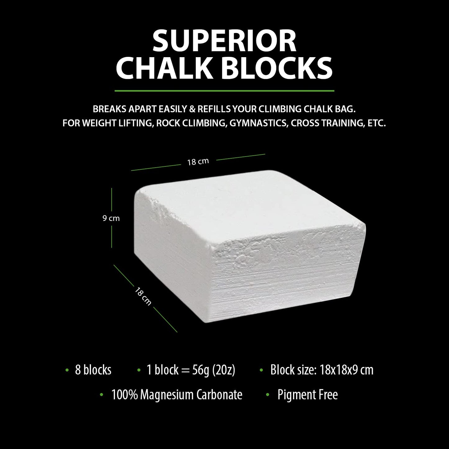 Bear KompleX Gym Chalk Blocks Non Slip Grip for Hands 8 pcs, 56g, Hands
