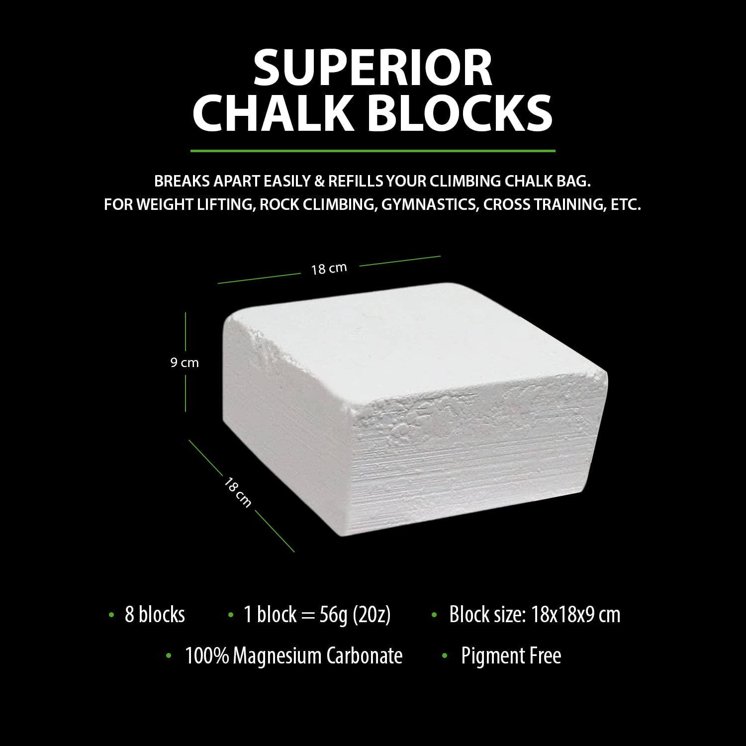 Bear KompleX Gym Chalk Blocks Non Slip Grip for Hands 8 pcs, 56g, Hands