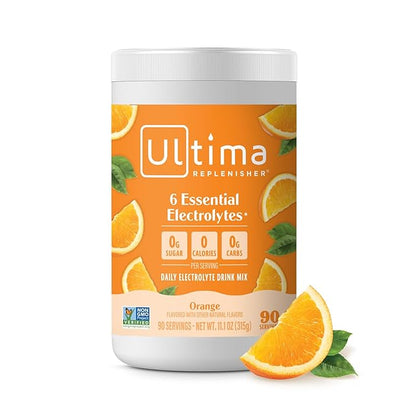 Ultima Replenisher Daily Electrolyte Powder Drink Mix ??Sugar Free ??Orange, 90 Servings ??Hydration Powder with 6 Key Electrolytes and Trace Minerals ??Keto Friendly, Vegan, Non-GMO