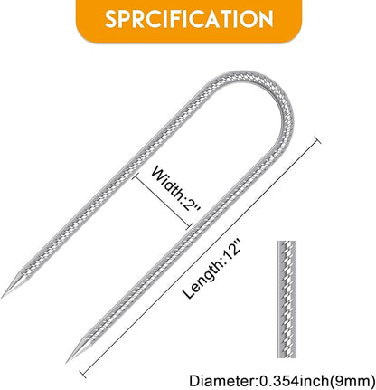 Trampoline Stakes Anchors High Wind Heavy Duty 12inch Trampoline Anchor Kit U Type Sharp Ends Safety Ground Anchor Galvanized Steel for Soccer Goals, Camping Tents (8Pcs, Silver)