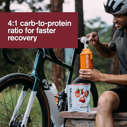 SKRATCH LABS Recovery- Sport Drink Mix | Complete Milk Protein with Carbs, Electrolytes, and Probiotics | Post Workout Powder | Strawberries + Cream
