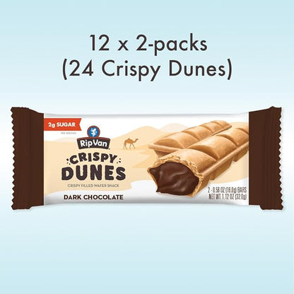 Crispy Dunes Vegan Dark Chocolate Wafer Sticks ??Low-Calorie Snack with Dark Chocolate Cream Filling, 90 Calories, Non-GMO, Prebiotic Fiber - 12 Pack