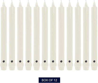 Colonial Candle Unscented Taper Candle, Classic Collection, White, 10 In, Pack of 12 - Up to 8 Hours Burn
