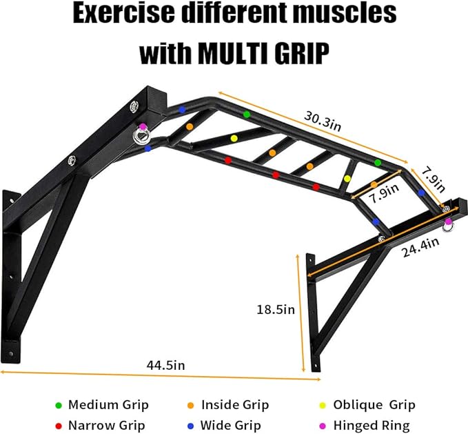 Wall Mounted Pull up Bar Multifunctional Chin up Bar Strength Training Pull-up Bar for Indoor Home Gym Fitness, Supports to 440 Lbs…