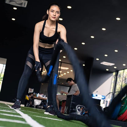 Perantlb Battle Rope With Wear-Resistant Nylon Protective Sleeve - Heavy Battle Rope for Strength Training, Home Fitness Exercise - Anchor Strap Kit Included