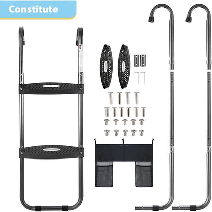HBTower Trampoline Ladder, 2 Steps with Wide Steps, Trampoline Storage Bag, Universal Hook, 220 lbs Capacity Trampoline Accessories for Children Kids, Black