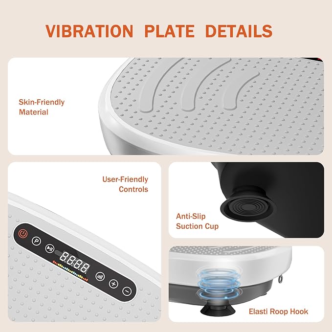Vibration Plate Exercise Machine, Vibration Plate Platform with Bluetooth & Resistance Bands, Curved Design Full Body Workout Vibration Plate for Weight Loss, Muscle Recovery, Home