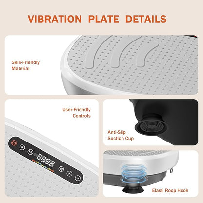 Vibration Plate Exercise Machine, Vibration Plate Platform with Bluetooth & Resistance Bands, Curved Design Full Body Workout Vibration Plate for Weight Loss, Muscle Recovery, Home