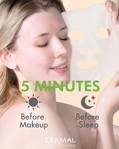 DERMAL Cucumber Collagen Essence Facial Mask Sheet 23g Pack of 100 - Soothing & Moisturizing, Redness & Sunburn Relief, Daily Skin Treatment Solution Sheet Mask