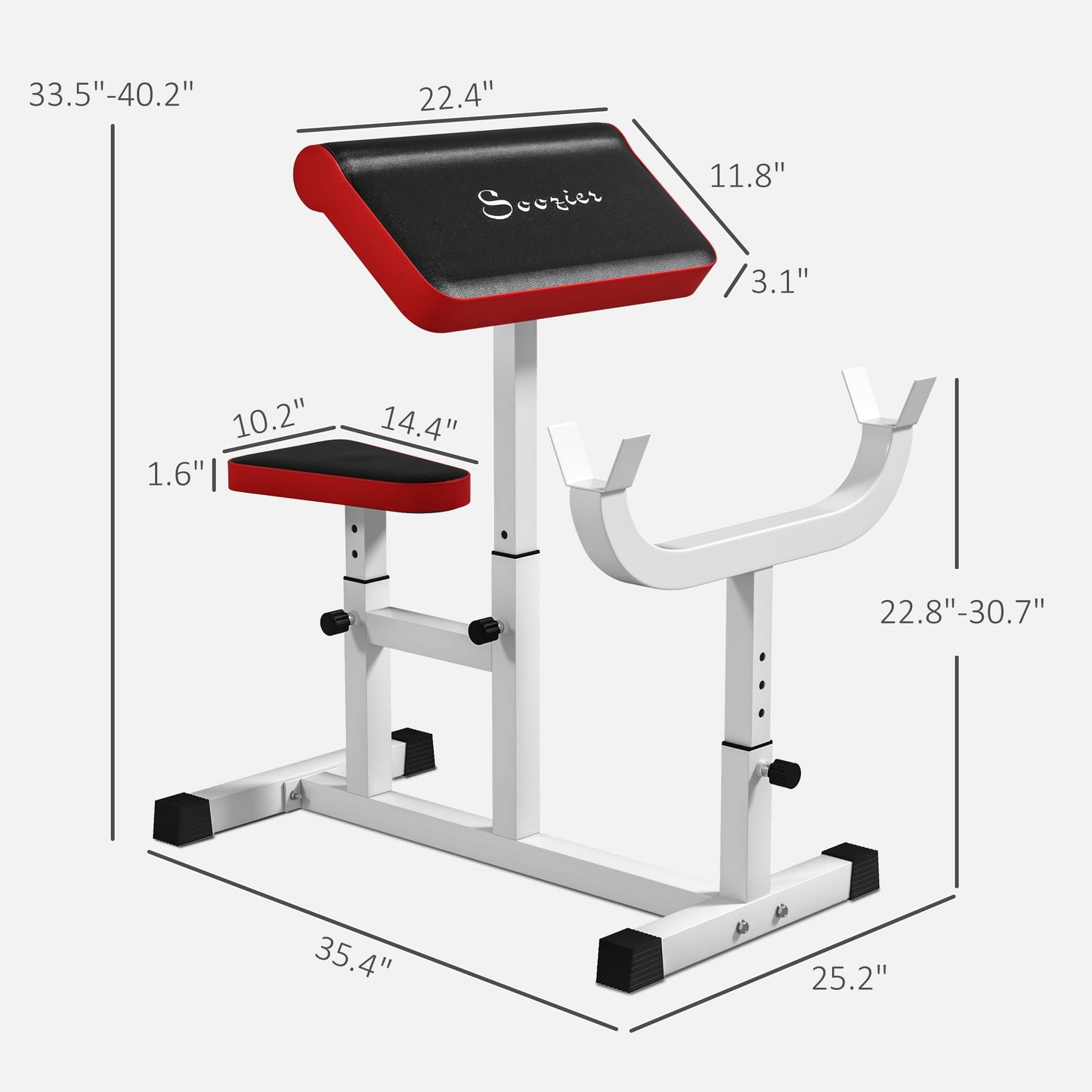 Soozier Adjustable Preacher Curl Bench with Brabell Rack 265 LBS White