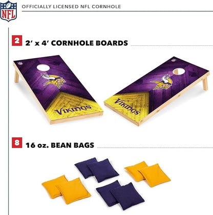 NFL Football 2' x 4' Regulation Size Solid Wood Cornhole Set with Direct Print HD Team Graphics Great Gift for Any Football Fan! Bean Bag Toss Family Outdoor Game