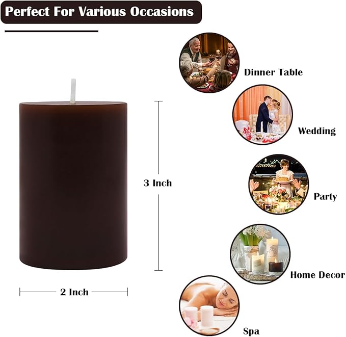 Set of 3 2x3 Inch Mix Colored Pillar Candles, Unscented Dripless Small Red, Brown, Purple and Navy Blue Cylinder Wax Candles for Home Power Outage Dinner Table Decoration - 24 Hours Burn