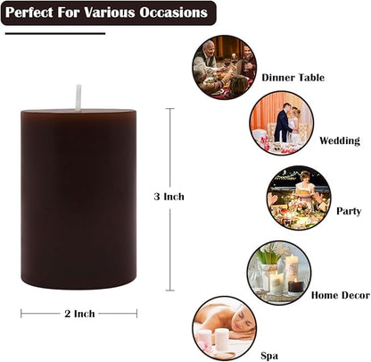 Set of 3 2x3 Inch Mix Colored Pillar Candles, Unscented Dripless Small Red, Brown, Purple and Navy Blue Cylinder Wax Candles for Home Power Outage Dinner Table Decoration - 24 Hours Burn