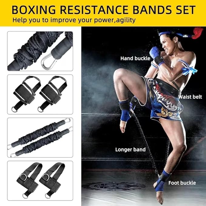 Boxing Resistance Bands, Leg Strength and Agility Speed Trainer for Men and Women Exercise Power Punch Pro with Belt, Ankle, Kicking Set for MMA