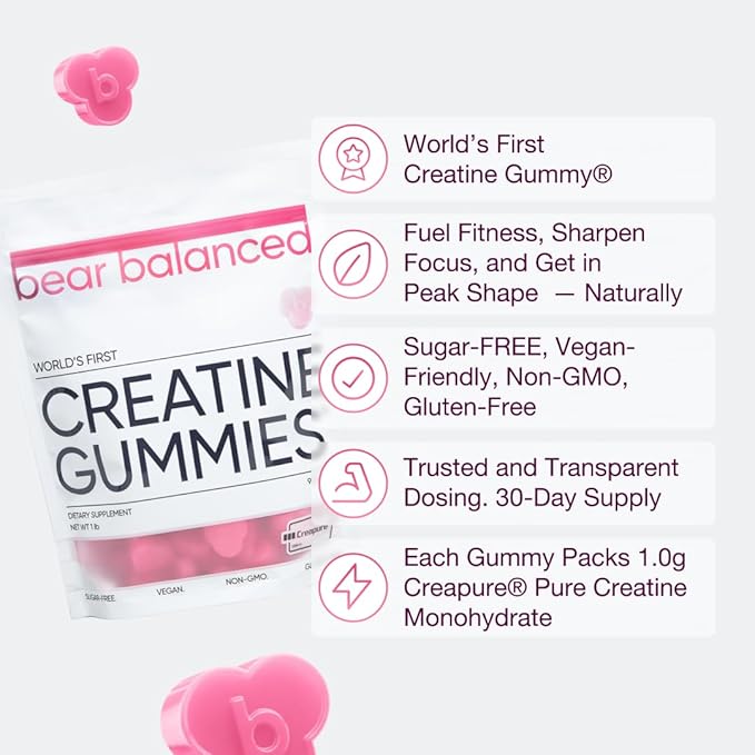 Creatine Gummies for Men & Women - Creapure® Creatine Monohydrate, L-Theanine, L-Tyrosine & B12 for Muscle Growth, Strength, Focus, Energy & Health - Low Calorie, Sugar-Free, & Vegan
