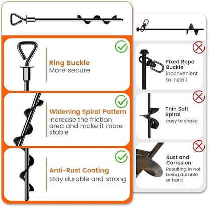 Trampoline Stakes Ground Anchors Screw in Tent Stakes Heavy Duty for High Winds, Trampoline Anchors with Straps, Canopies, Carports, Sheds, Swing Sets,Mobile Home 14in Ground Anchors