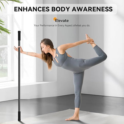 Yoga Stick 5ft Adjustable Stretching Stick, Versatile Exercise Stick Non-Slip Ends and Sponge Handles for Fitness, Flexibility and Balance, Posture Correction - Black