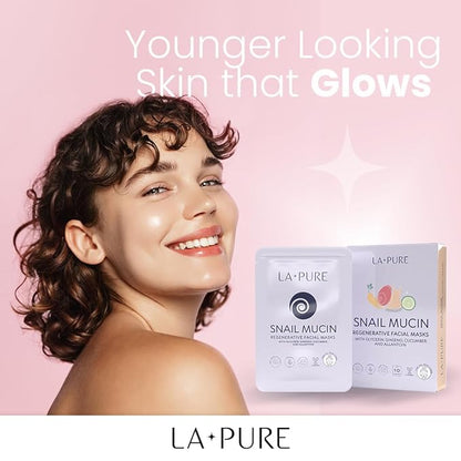 Snail Mucin Mask ??10ct Korean Sheet Mask Pack for Signs of Aging, Aid Skin Repair & Hydration ??Pure Snail Mask for Face with Collagen & Hyaluronic Acid ??Cruelty-Free Hydrating Sheet Mask