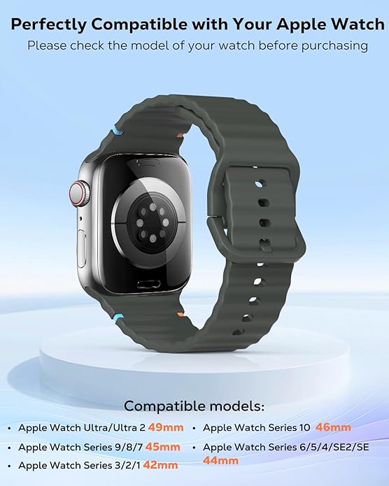MoKo 2Pack Sport Watch Band Compatible with Apple Watch Band Ultra3/2/1 49mm/Series 11/10/9/8/7/6/5/4/3/2/1/SE3/SE2/SE 46/45/44/42/41/40/38mm,Adjustable Breathable Strap