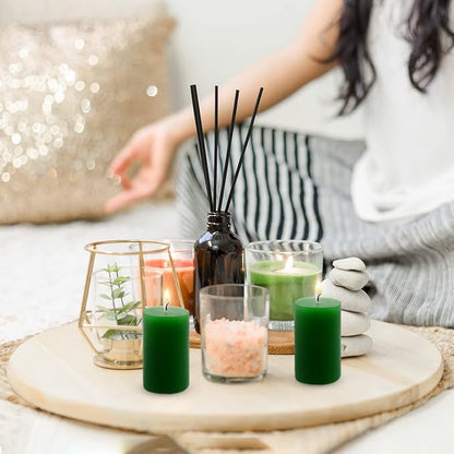 4 Packs 2x3 Inch Green Pillar Candles Small 24 Hours Unscented Dripless Cylinder Colored Candles for St. Patrick's Day Easter Home Dinner Table Christmas Wedding Relaxation Spa Church