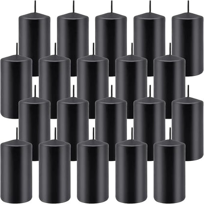 2"x4" High Black Pillar Candles, Set of 20 Unscented. Bulk Buy. Ideal for Halloween, Wedding, Emergency Lanterns, Household, Wedding and Home Décor Candlesticks