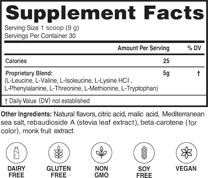 ??Advanced Amino Powder, Amino Acid Supplement, Build Muscle, Post Workout Recovery, Energy,Non-GMO, Gluten Free, Dairy Free, Vegan (30 Servings) (9.52oz, Citrus Zest)