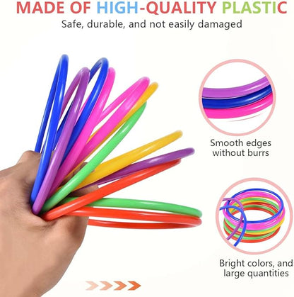 OBTANIM 12 Pcs Plastic Ring Toss Game for Kids and Outdoor Toss Rings for Speed and Agility Practice Game, Random Colors