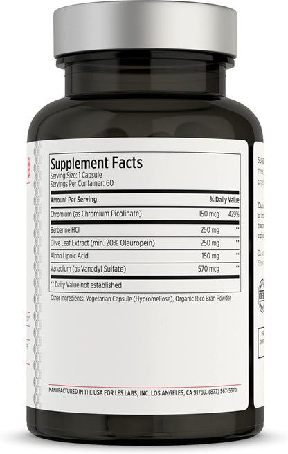 LES Labs Insulin Health ??Metabolic Health and Support, Lipid & Carbohydrate Metabolism ??Berberine, Chromium, Olive Leaf, Alpha Lipoic Acid & Vanadium ??Non-GMO Supplement ??60 Capsules